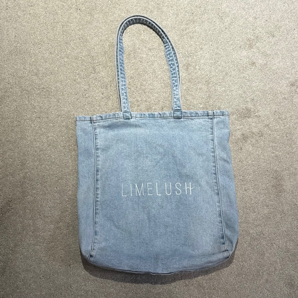 Limelush Denim Tote Bag Light Wash Blue Cotton Logo Graphic Shopper Large